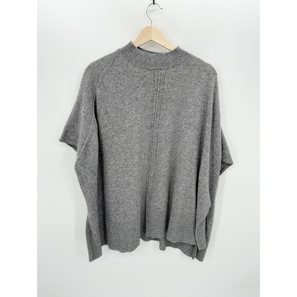 Ann Taylor Women Gray Pointelle Poncho Wool Sweater Pullover Mock Neck Size M - Picture 1 of 8